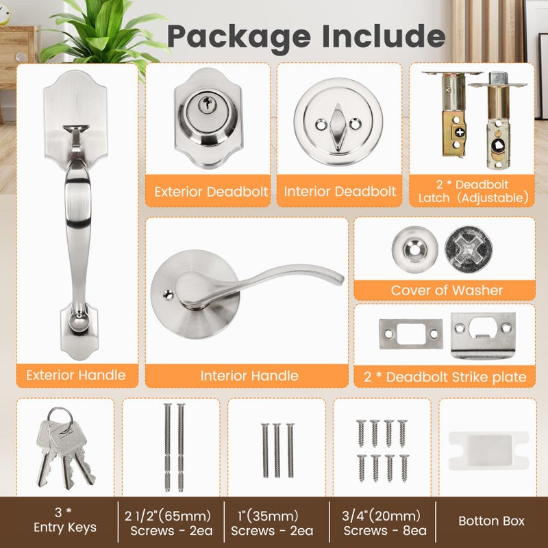 Azdele Front Door Handle and Deadbolt Set, Front Door Lock Set, Exterior Door Lock Set, Front Door Handle with Single Cylinder Deadbolt for Exterior Door Reversible for Right&Left(Satin Nicke Classic) - Image 5